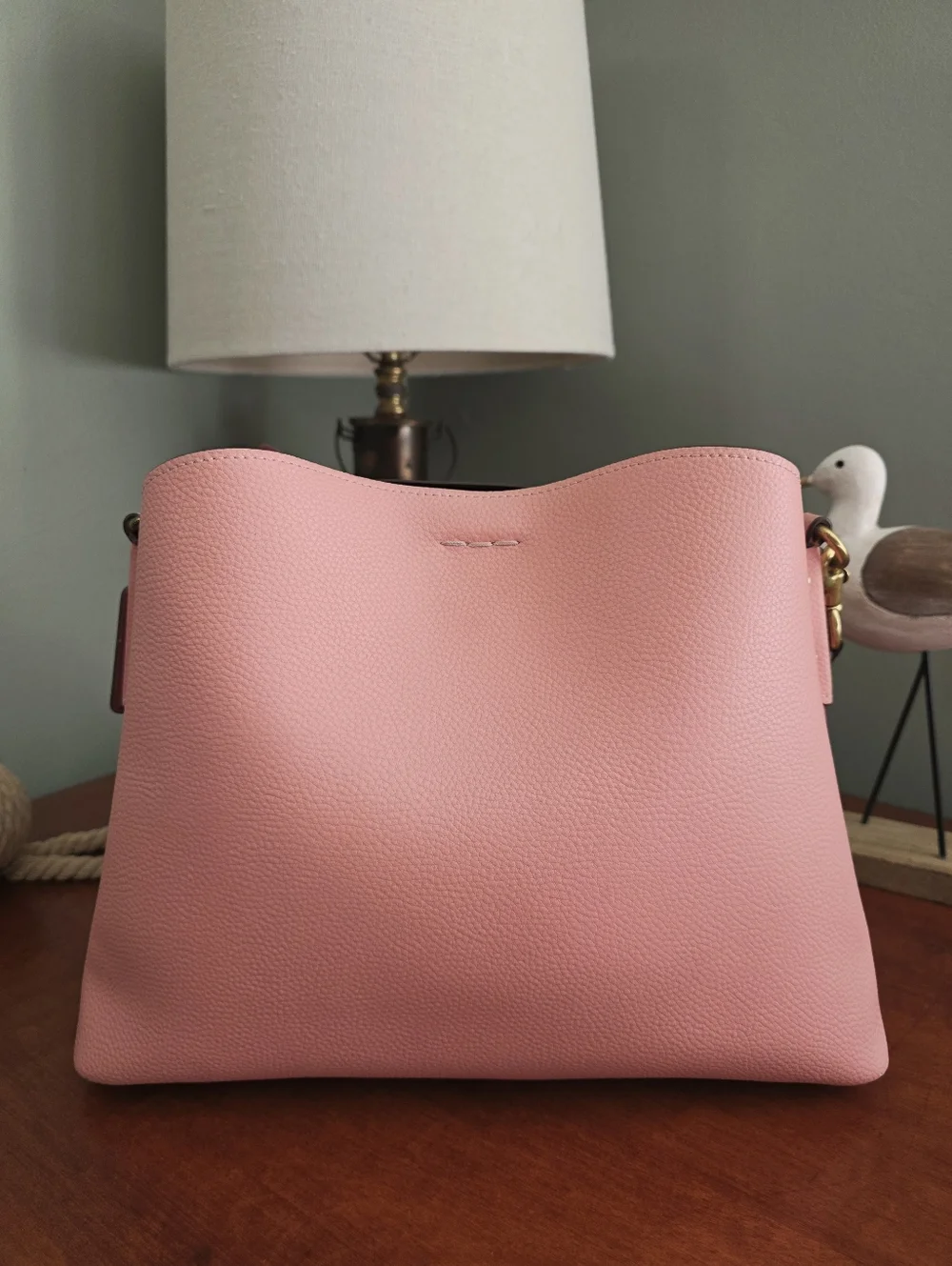 Coach Willow C2590 Colorblock Pebbled Leather Shoulder Bag Pink Burgundy